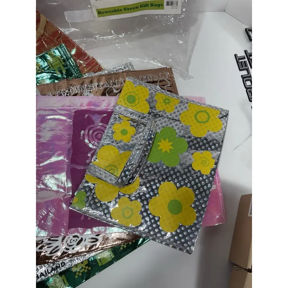 Lot Of 6 Reusable Green Gift Bags Reusable Holiday Robot Floral Peru New Zealand